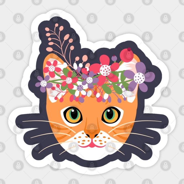 Bengal Cat in Flower Crown Sticker by LulululuPainting